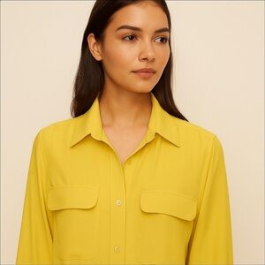 Equipment Femme Yellow Long Sleeve Button Down Blouse Classic Size XS